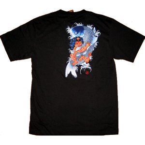 RED ONI and KOI Ronin Japan Tokyo Yakuza Ganster T-Shirt S Small Black