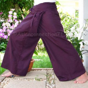 Thai XXXL Plus Size Cotton Fisherman Pants SOLID Mangosteen MAROON Casual Yoga Trousers
