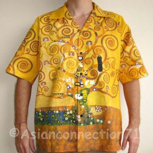 TREE OF LIFE Gustav Klimt Fine Art Print Casual Hawaiian Cut Cotton Dress Shirt L Large