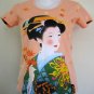 AUTUMN GEISHA Hand Print Japan Cap Sleeve Art T Shirt Misses XL