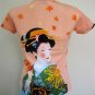 AUTUMN GEISHA Hand Print Japan Cap Sleeve Art T Shirt Misses XL