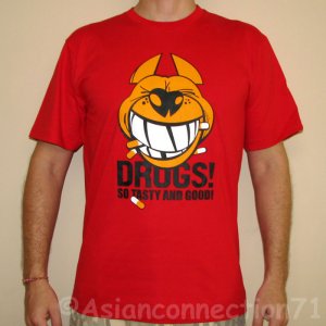 DRUGS So Tasty And Good North Dragon Japan T-Shirt M Medium Red