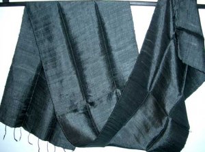 Thai ELEGANT BLACK Handwoven Silk Fabric Scarf Shawl Direct from Thailand