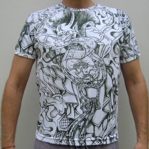 RAIJIN Japanese THUNDER GOD Charcoal Irezumi Tattoo T-Shirt Short Sleeve XL