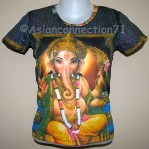 LORD GANESH New Hindu God Fine Art Hand Print T Shirt Misses Size XL