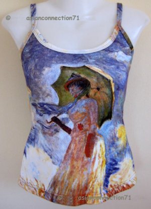 Monet WOMAN with PARASOL Fine Art Print Shirt Singlet TANK TOP Misses L Large