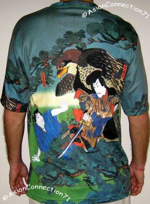 HAYABUSA SAMURAI Hand Printed Japan Art T-Shirt Mens M