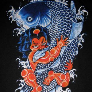RED ONI and KOI Ronin Japan Tokyo Yakuza Ganster T-Shirt XL Black