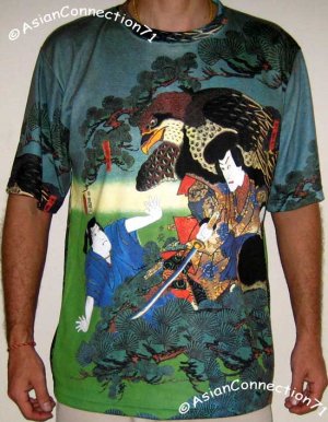 HAYABUSA SAMURAI Hand Printed Japan Art T-Shirt Mens L