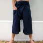 Thai Cotton Fisherman Capri SHORTS Yoga Pants FREESIZE Dark Navy Blue