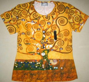 TREE of LIFE Gustav Klimt Cap Sleeve Art Print T Shirt Misses L Large