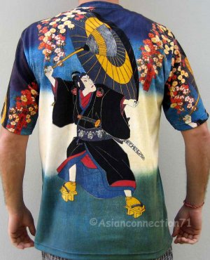 KABUKI Japanese Ukiyoe T-shirt Art Print Short Sleeve Mens M Medium