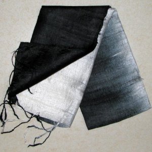 Thai Silk Fabric Scarf Shawl BLACK and CREAM WHITE Siam Textile Art