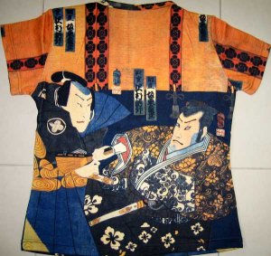 Sharaku Ukiyoe Japan Samurai Cap Sleeve Art T Shirt Misses XL Extra Large