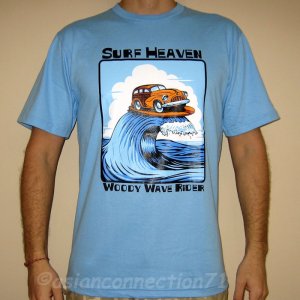 SURF HEAVEN Woody Wave Rider PRIERE T-shirt M Medium Blue