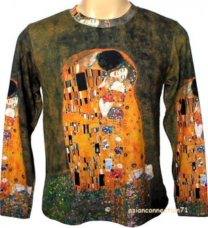 THE KISS Gustav Klimt Long Sleeve Fine Art Print T Shirt MENS XL