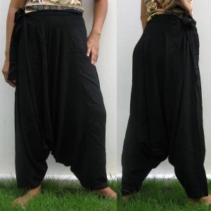 Thai Hmong Hilltribe Pants FREESIZE Rayon BLACK New!
