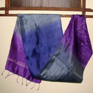 Thai Silk Fabric Handmade Scarf Multicolor PURPLE SILVER BLUE Direct from Thailand 03-10