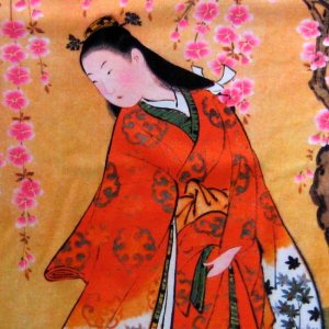 RED KIMONO SAKURA Japan Ukiyoe Art Print Shirt Long Sleeve XL