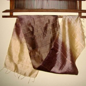 Thai Silk Fabric Scarf New Hand Crafted BROWN and CREAM