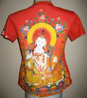 GUANIM Buddhist Goddess of Mercy Cap Sleeve Hindu Art Print T Shirt Misses S Small