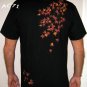 Japanese Autumn MAPLE LEAVES Embroidered T-Shirt XL Blk