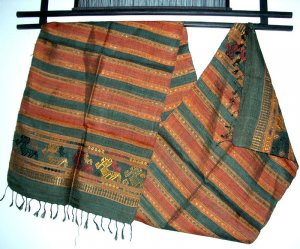 Laotian Rustic Khit Silk Fabric Scarf Thai Laos Art