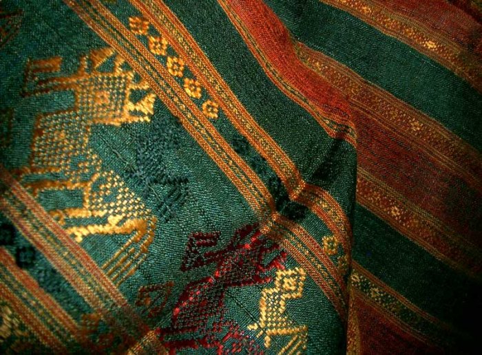 Laotian Rustic Khit Silk Fabric Scarf Thai Laos Art