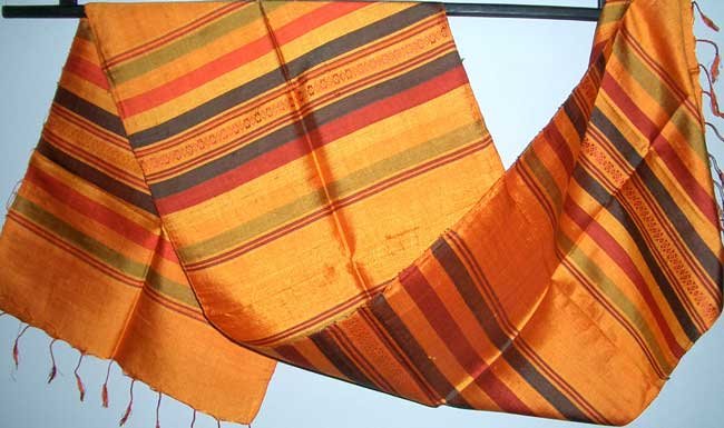 Laotian Rustic Khit Silk Fabric Scarf Thai Laos Art