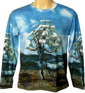 THE SHIP Salvador DALI Long Sleeve Fine Art Print T Shirt Men's Size L Large
