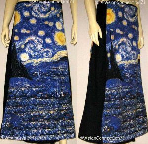 Van Gogh STARRY NIGHT Freesize Cotton Wrap Fine Art Print Long Cotton Skirt S-XL