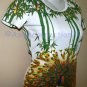 PEACOCK in Bamboo Asian Art Print T Shirt Misses S Small Short Sleeve