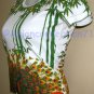 PEACOCK in Bamboo Asian Art Print T Shirt Misses S Small Short Sleeve
