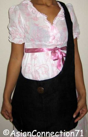 Thai BUDDHA BAG Raw Silk Messenger Sling Purse Bag BLACK Siam Thailand