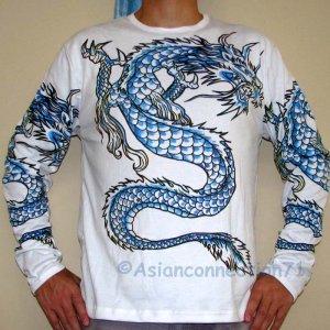 BLUE DRAGON Long Sleeve Irezumi Biker Tattoo T-Shirt L Large