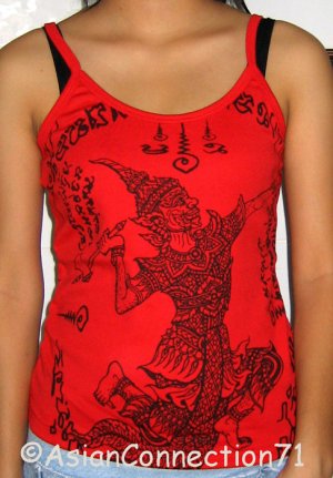 RAMASOON Thunder God Magic Sak Yant Tattoo Shirt Singlet TANK TOP Misses M Medium Red