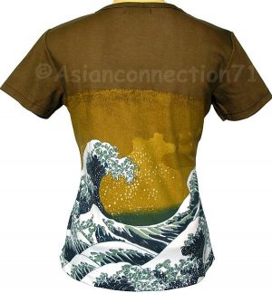 GIANT WAVE Hokusai Japanese UKIYOE Cap Sleeve Japan Art T Shirt Misses XL Extra Large