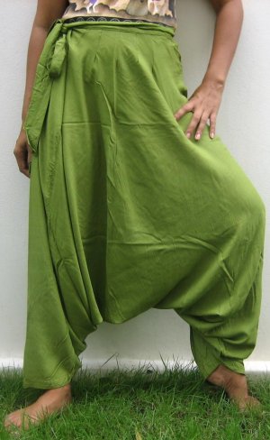 Thai Hmong Hilltribe Pants FREESIZE Rayon OLIVE GREEN