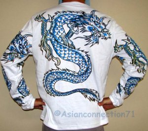 BLUE DRAGON Long Sleeve Irezumi Biker Tattoo T-Shirt XL