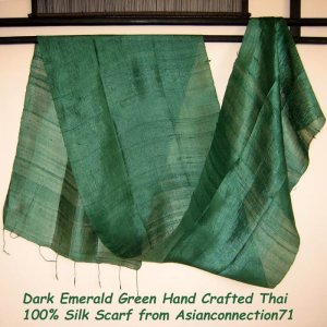 Thai Dark EMERALD GREEN Handwoven Raw Silk Fabric Scarf Shawl Direct from Thailand