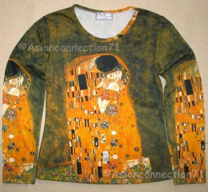 THE KISS Gustav Klimt Long Sleeve Fine Art Print T Shirt Misses XL
