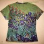 IRISES Van Gogh Cap Sleeve Hand Print Art T Shirt Misses Size S Small