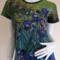 IRISES Van Gogh Cap Sleeve Hand Print Art T Shirt Misses Size S Small
