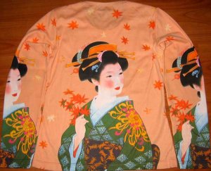 Japanese AUTUMN GEISHA Ukiyoe LONG SLEEVE Art T Shirt Misses XL