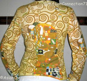 Gustav Klimt EMBRACE Long Sleeve Fine Art Print T Shirt Misses XL