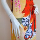 RED KIMONO Under SAKURA Japanese Art Print Dress L Large 12-14