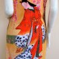 RED KIMONO Under SAKURA Japanese Art Print Dress L Large 12-14