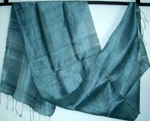 Thai Hand Craft Silk Fabric Scarf Dark Silver MERCURY GRAY Shawl