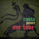 RASTA PEACE ONE LOVE New Reggae Lion T-Shirt M Dk Green