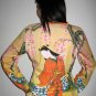 RED KIMONO SAKURA Japan Ukiyoe Art Shirt Long Sleeve L